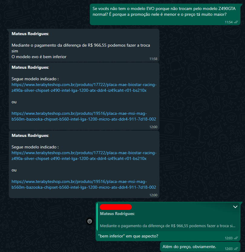 FuryTheKid's tweet image. Mais uma vez a @Terabyteshop
 vende um produto que não tem em estoque e tenta substituir com um BEM inferior achando que o cliente é leigo e não sabe o que está fazendo.

Seguem prints do atendente querendo me convencer de que uma Z490 GTA é inferior a uma Z490 GTA EVO e a thread