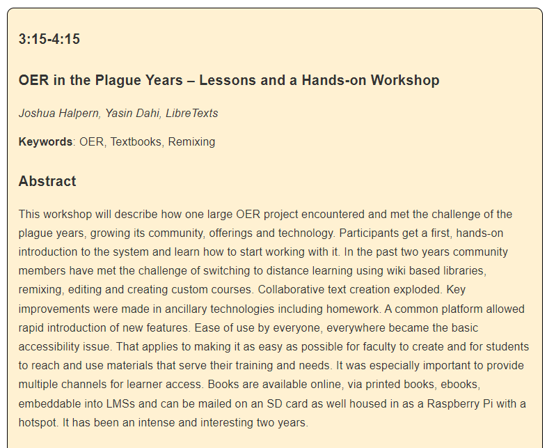 otessa_org's tweet photo. Coming up Friday, May 20, 03:15 pm - 03:45 pm EDT
Parallel Session 17.2 - Workshops
OER in the Plague Years – Lessons and a Hands-on Workshop
Joshua Halpern, Yasin Dahi, LibreTexts
https://t.co/JHb7wqd03j
#OTESSA22 #Congressh #EdTech
#OpenEd #OER https://t.co/ec5ghiONIE