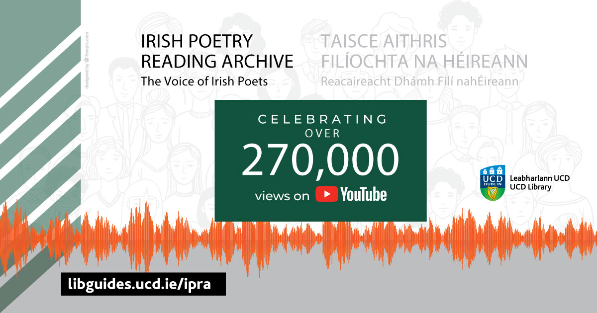 The Irish Poetry Reading Archive is preserving the voices of Irish poets for future generations. Have you explored it yet? Over 270,000 views so far and counting! Go to youtube.com/user/ucdlibspe… to begin your journey. @UCDPoetry @ucdspeccoll @poetryireland