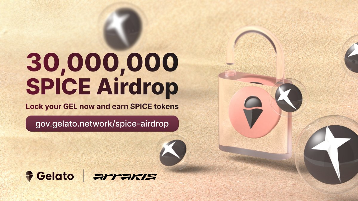 dapp_n00b's tweet image. Lock your $GEL and get @arrakisfinance $SPICE #airdrop 

How to participate: 

1. Get some #GEL on @MEXC_Global or @Uniswap 

2. Visit gov.gelato.network/spice-airdrop 

3. Lock your GEL 

#Airdrops #crypto