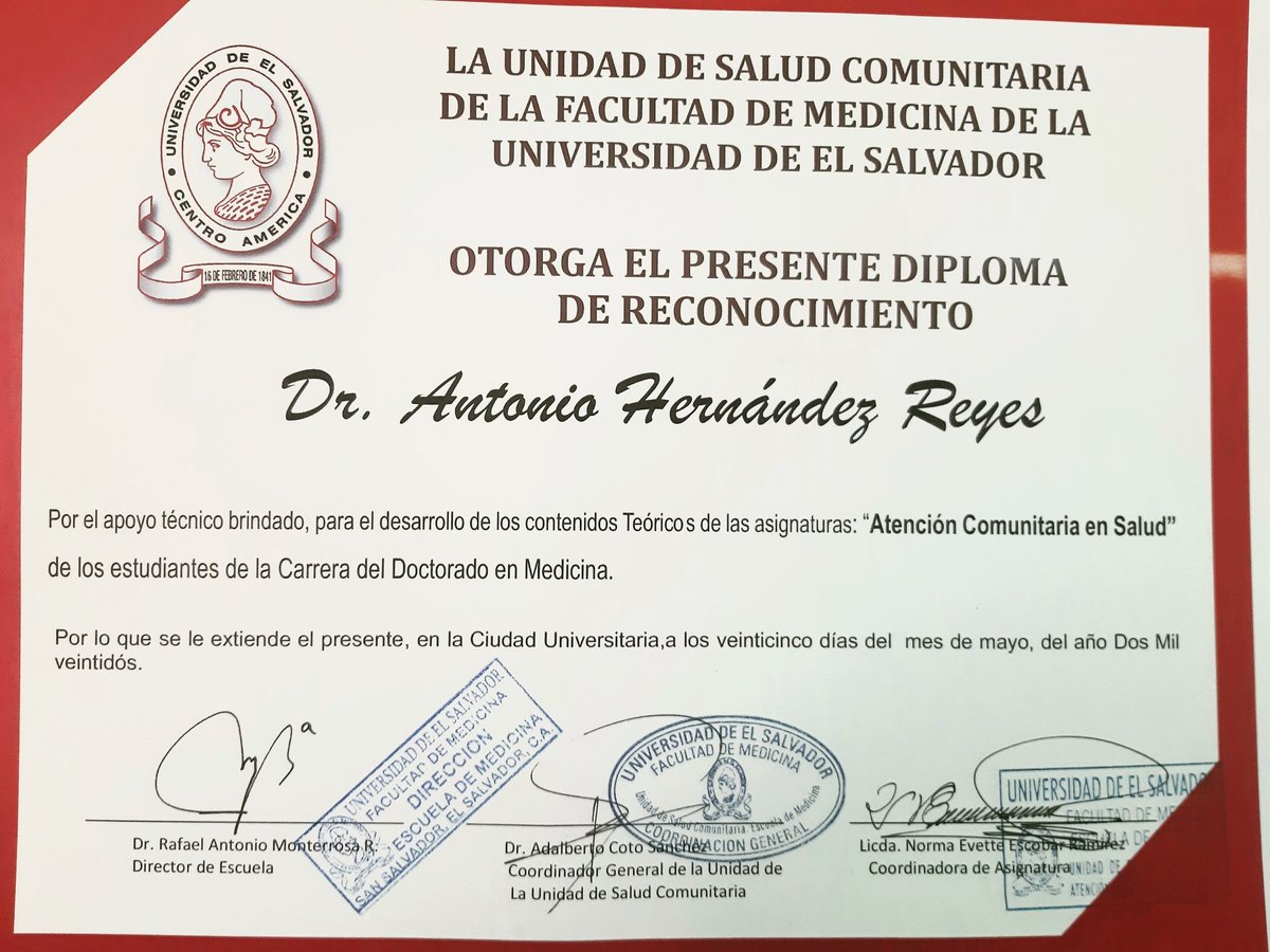antoniohdezr's tweet photo. Agradezco el reconocimiento que me ha hecho la Facultad de Medicina de la Universidad de El Salvador.
Seguiremos comprometidos con la formación de los profesionales en salud del futuro. https://t.co/o6bXFEQso6