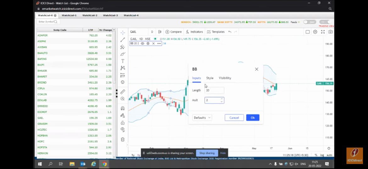 saurav_sauranwb's tweet image. You can change the #Standarddeviations as well. When #stocks touch upperband, it signifies the overbought condition and trader can make the decision to short the stocks. The whole concept revolves around the fact that prices tend to return back to mean (the middle line of SMA)
