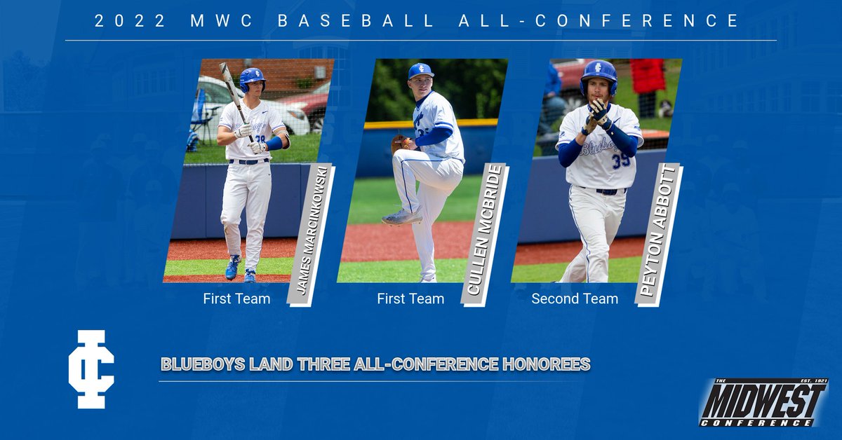 BB| Congratulations to James Marcinkowski, Cullen McBride, and Peyton Abbott on being named All-Conference for their efforts this season. #GoBlueboys #ICAthletics 
bit.ly/3NnAocs
