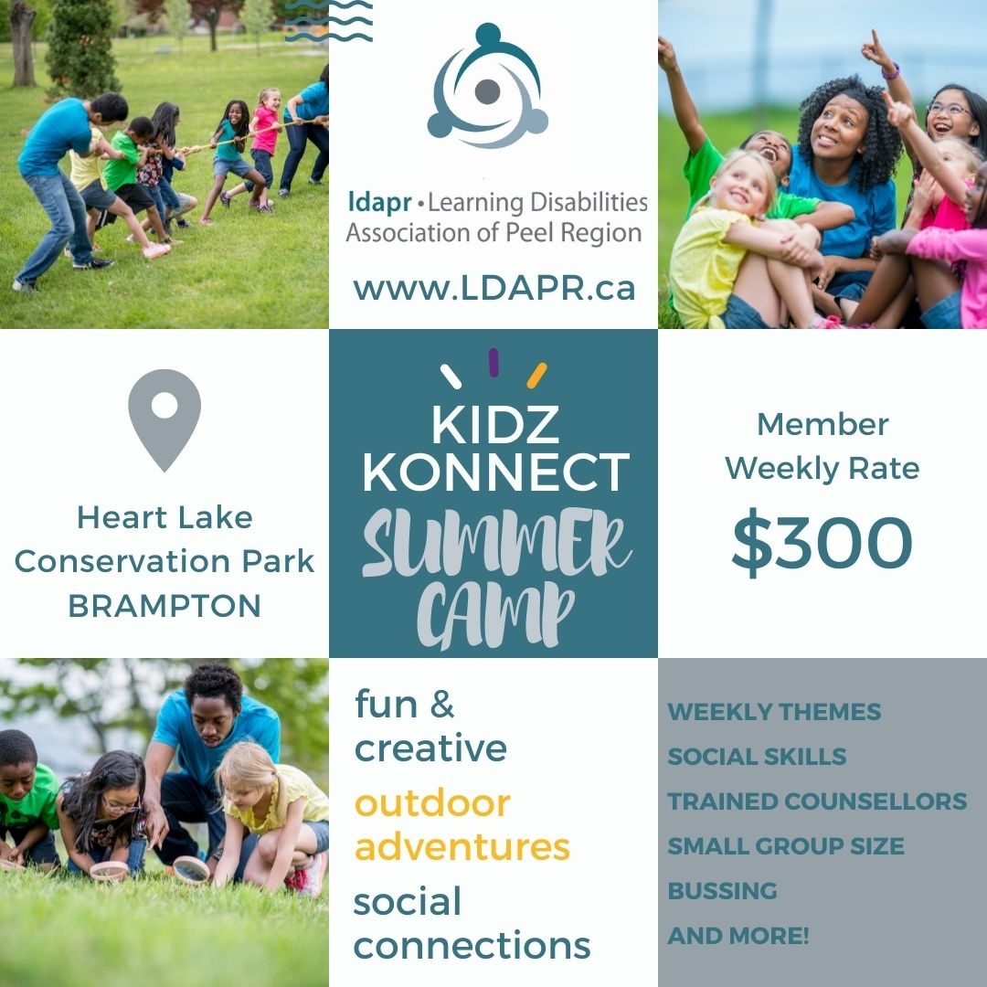 Kidz Konnect Summer camp is filling up! Grab your camper's spot now! Visit: bit.ly/3MB9cai
#summercamp2022 #summercamplife #learningdisabilities  #adhd #LDSupport #ADHDSupport #adhdawarness #PeelRegion #SummerCamp #KidzKonnect #LDA #LDAPR #Mississauga #Brampton #Caledon