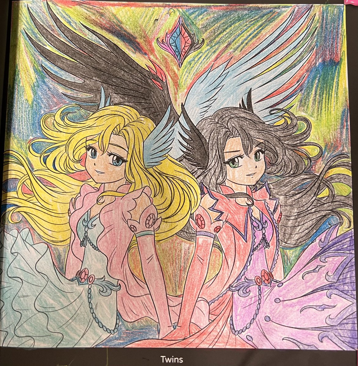 RAQSkylar6's tweet image. I’m coloring twins. I’m using ideas of coloring with a rainbow is a good idea. #digitalart #digitalcoloringbook #colorbook #meiyuart #myart