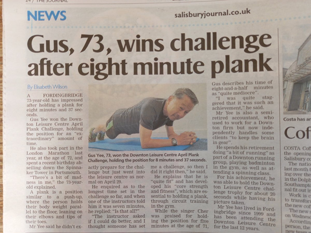DLC member Gus's winning plank also made the print edition of the Salisbury Journal (<a href="/journalupdate/">Salisbury Journal</a> ). Excellent write-up by reporter <a href="/ElisabethWils/">Elisabeth</a>. 
#gymchallenge #plankchallenge #downton
