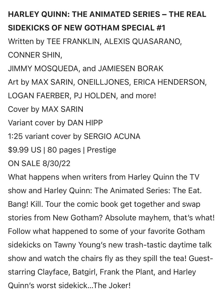 MizTeeFranklin's tweet photo. What happens when the writers from @dcharleyquinn & myself get together and swap #HarleyQuinn stories? You get The Real Sidekicks of New Gotham!
Available 8/30 in comic shops! Get your preorder on today! The #EatBangKillTour continues https://t.co/706x6n8Yut