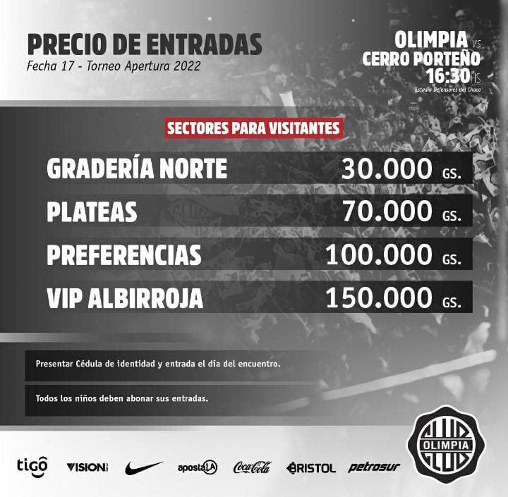 Precios de entradas para el hincha de #Cerro en el clásico del domingo.
<a href="/DeporteTotal780/">Deporte Total 📻⚽️🇵🇾</a>