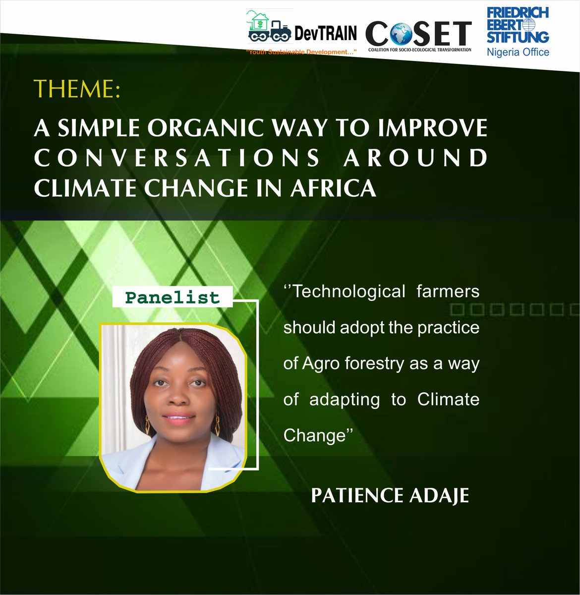 climatepledgeng's tweet photo. "Technological farmers should adopt the practice of Agro forestry as a way of adapting to Climate Change." @adajepat 

#ClimatePledge
#GetEveryoneTalkingAboutClimateChange https://t.co/DDubtYIOmE
