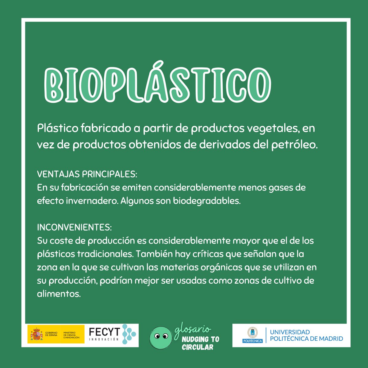 NudgingToCircle's tweet photo. 🤔#Bioplásticos.
Descubre que son los bioplásticos en nuestro glosario @NudgingToCircular 📚
@FECYT_Ciencia #Bioplástico #Reciclaje #Reusar #Plástico #FECYT #NudgingToCircular https://t.co/vsXC2Vr3lU
