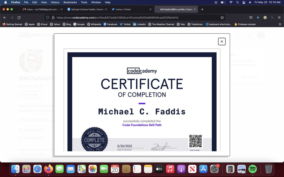 MCFaddis1969's tweet image. Day 89 #100DaysOfCode : Working on Code Foundations on @Codecademy. Next certification earned!
#Codecademy #CodeFoundations #CodeNewbie