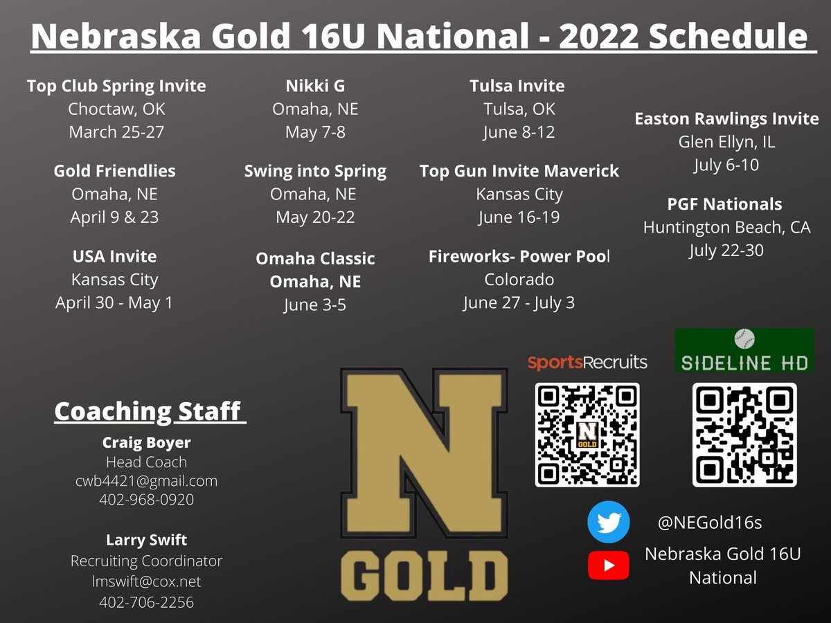 Super excited for this packed schedule this year! Lots of traveling to only the best tournaments! Can’t wait for this season with my girls <a href="/NEGold16s/">Nebraska Gold 16U National- Boyer</a> #rollgold 💛🖤