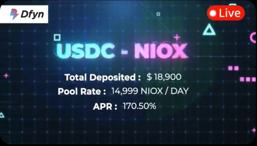 crypto_pranav's tweet photo. Early farmer will get higher #APR...
Infact you would be earn upto 170%+ #APR through $USDC - $NIOX which is part of @_Dfyn Phase 13
To farm on #EcoFarms go with this : ➡️ https://t.co/ttSSlQEds0
@AI_Autonio
#DfynNetwork #DfynExchange https://t.co/jYuIiogp1Q