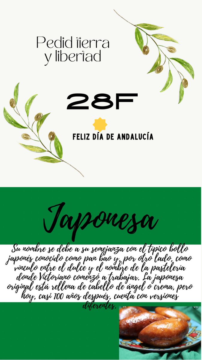PatrimonioAMach's tweet photo. El 28f lo celebramos con recetas, dulces del lugar como la famosa #japonesa y música. #28f #vivirysentirelpatrimonio #japonesas #musica #educacion @Patrimonio_And https://t.co/fuHmcvHWr9