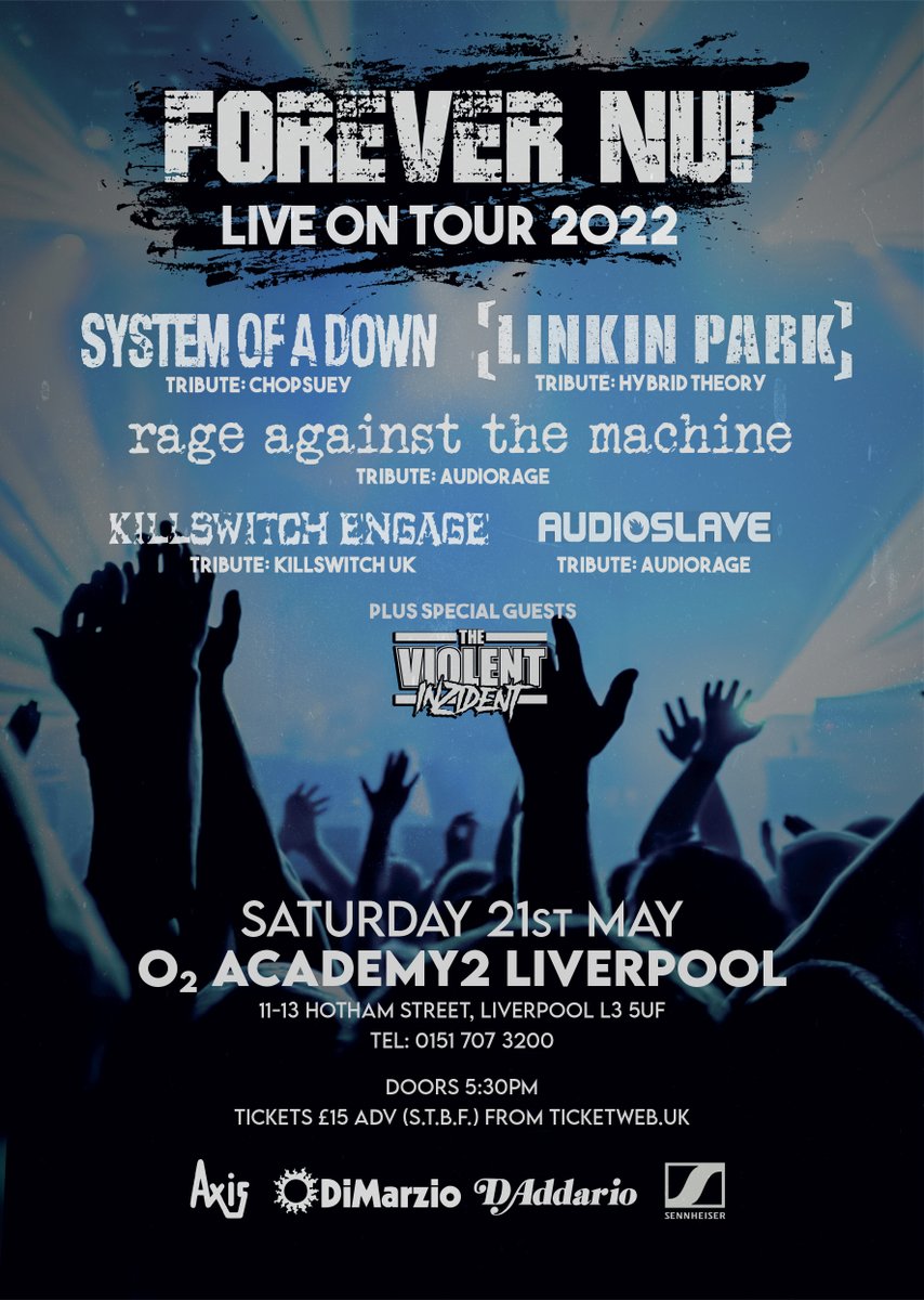 BAconcertsuk's tweet photo. Tomorrow! 🤘 #ForeverNU ➤ #ChopSuey @systemofadown ➤ #HybridTheory @linkinpark ➤ #AudioRage @Audioslave @RATM ➤ #KillswitchUK @kseofficial plus @ViolentInzident live at @O2AcademyLpool, Saturday 21 May. Don’t miss!

FINAL TIX 🎟 https://t.co/GXadPwsMiS https://t.co/GHJIDy9iCe