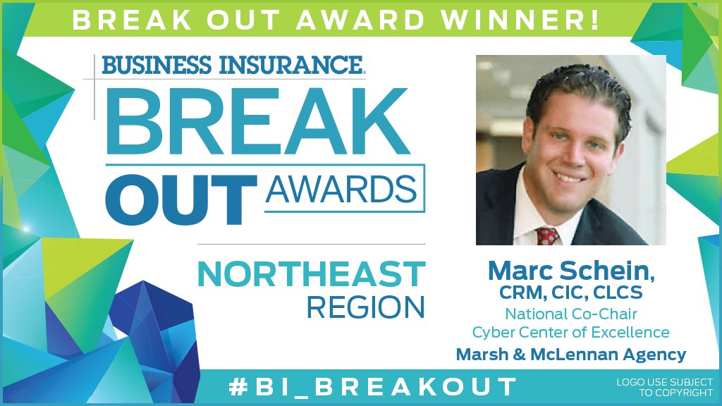 BusInsMagazine's tweet photo. We're celebrating our #BI_BreakOut Award winners! Congratulations to Marc Schein, a Northeast Region BOA winner! Register to attend one of our three Break Out Award recognition events by clicking here: https://t.co/4Y4BSuBiDM https://t.co/BfSg25SFzT