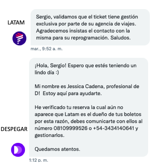 shbustos's tweet photo. ¿Saben si esto es una estrategia de mala atención al cliente o lo hacen a propósito?. @LATAM_ARG @DespegarAr @DrConsumidorArg @PromosaereasAR @BAconsumidor @BAconsumidor https://t.co/cEiHO6gV5h