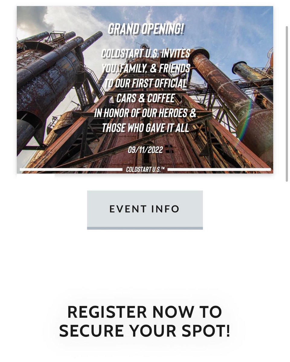 ColdStartUS's tweet image. Visit coldstartus.com/shop/ols/produ… to register for our first official Cars &amp;amp; Coffee In Honor Of Our Heroes! We look forward to seeing you all there!