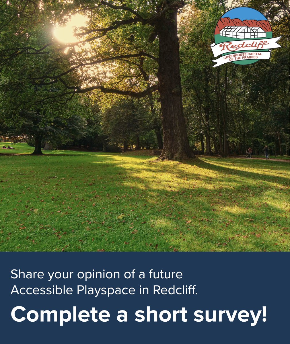 Don't forget! Complete our Accessible Playspace survey before June 3. 

surveymonkey.com/r/9NTPLQN

#MyRedcliff #CommunityInput #Survey