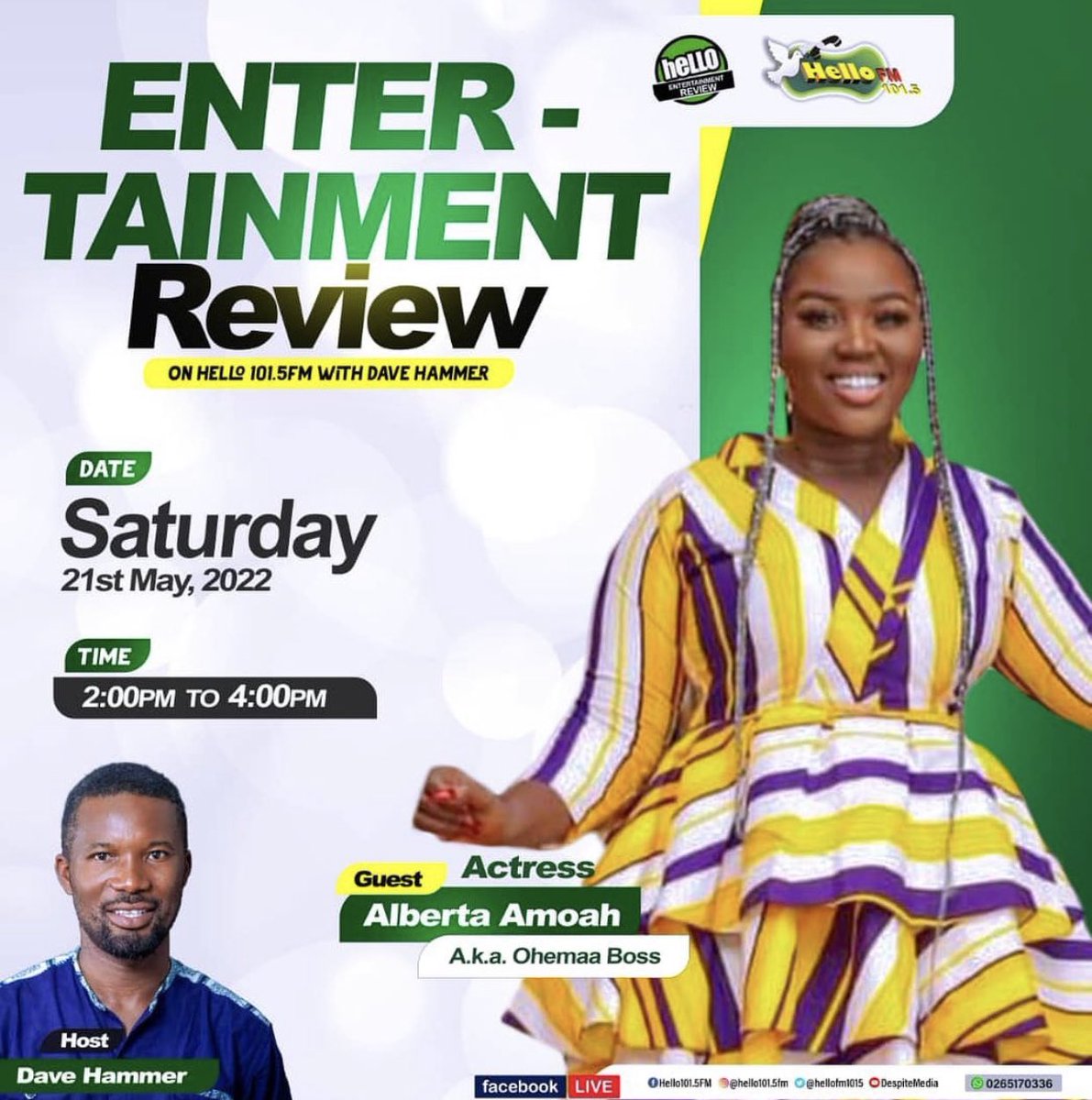 davehammer8's tweet photo. Hello Entertainment Review Saturday 2pm to 4pm on @hellofm1015 https://t.co/hgvA4nn2bF