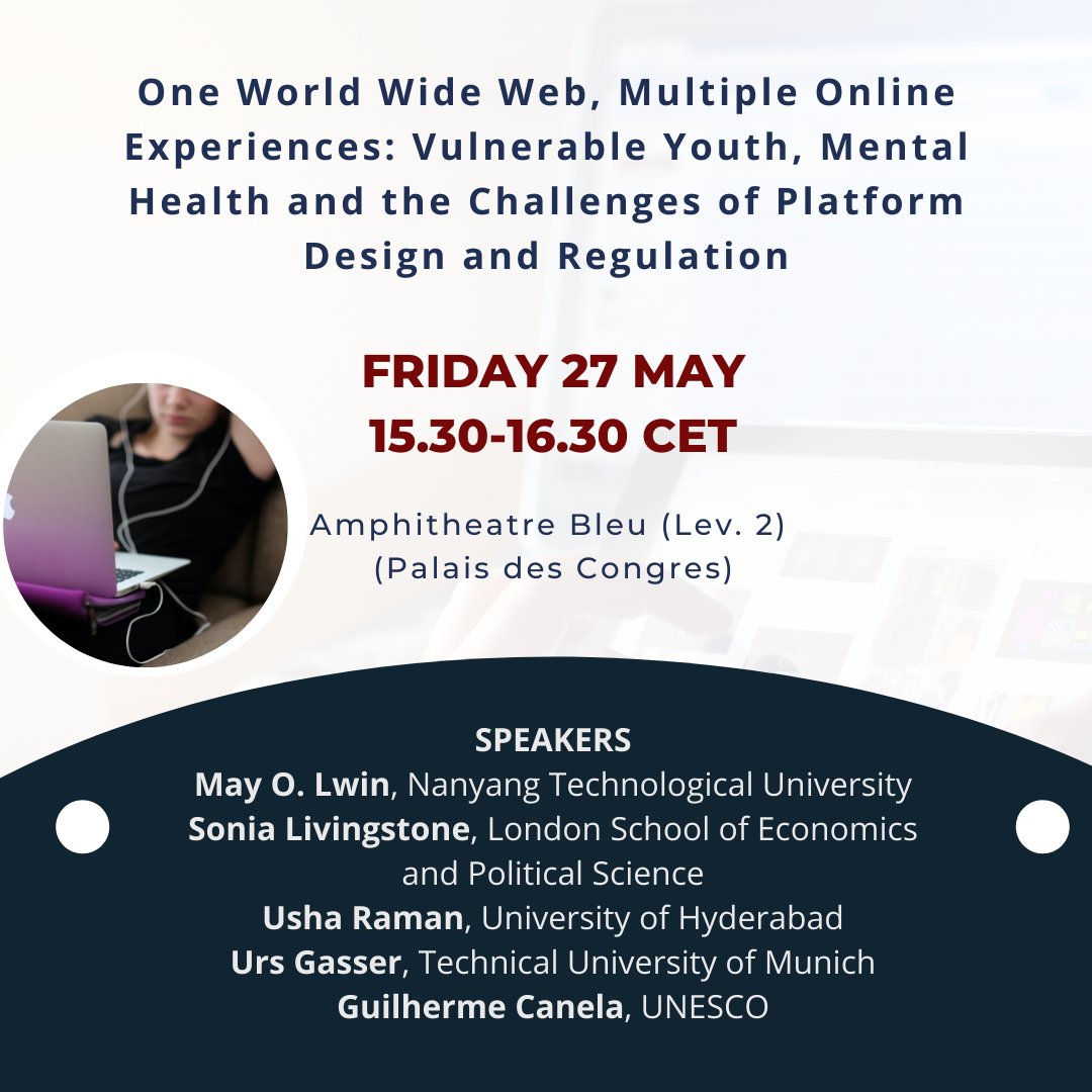 Livingstone_S's tweet photo. I'm excited to offer a provocation at our #ICA22 panel on #MentalHealth #PlatformRegulation #Metaverse #InstagramWhistleblower #YouthWellbeing #VulnerableUsers #ChildRights #RiskyByDesign #FreedomOfExpression w/ @DrMayLwin @usharaman @ugasser #GuilhermeCanela @UNESCO - do come! https://t.co/hgwXNEtTx4