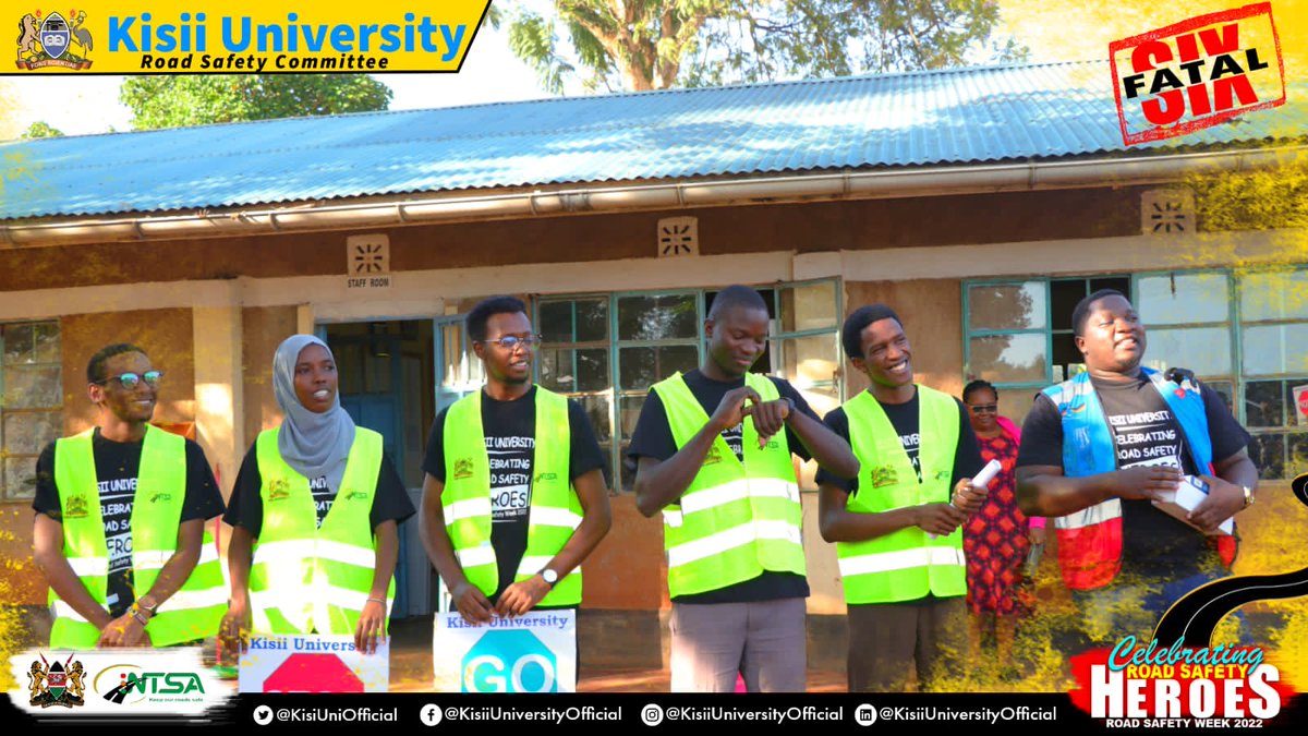 Be a Road Safety Hero today by keeping safe on the road and observing the Six Fatal

Kisii University cares
St John ambulance cares
Stay Safe On The Road

#StaySafe 
#RoadSafety 
#Roadsafetyhero
#wecare