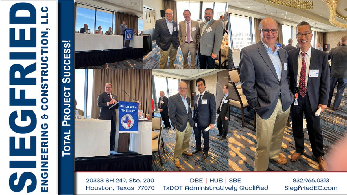 Siegfried_EC's tweet photo. Siegfried Engineering & Construction’s VP & Senior Project Manager, Jesse Garcia, PE, had a great time at the AGC Luncheon in Houston last month.
832.966.0313 | Robert.Siegfried@SiegfriedEC.com | https://t.co/rlVuVb2Haz
#Siegfried #SEC #CivilEngineeringFirm #CEI #PSE #HUB #DBE https://t.co/Ar2INjCpCq