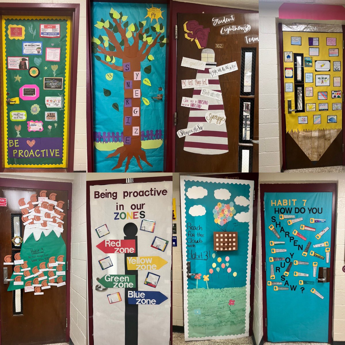SunValleyMSNC's tweet photo. Spartan students decorated their classroom doors with creative displays of the 7 Habits of Highly Effective Teens. #leaderinme #lighthouseschool #franklincovey #ucpsnc #teamSVMS @AGHoulihan @drjayjones @_PrincipalSmith https://t.co/h8xLoZ0yrv