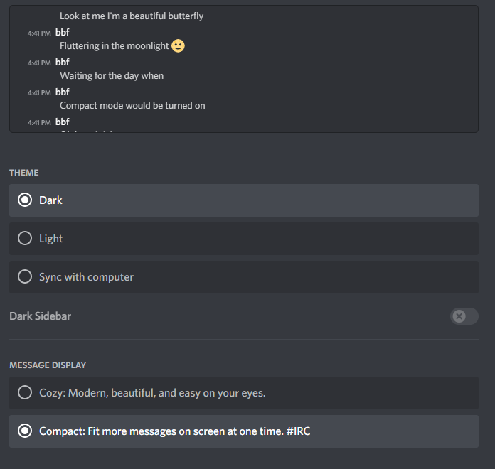 Bbfandstuffs's tweet photo. @discord Question mark?  Why is Cozy more compact than Compact? https://t.co/yGHzkVNTFN