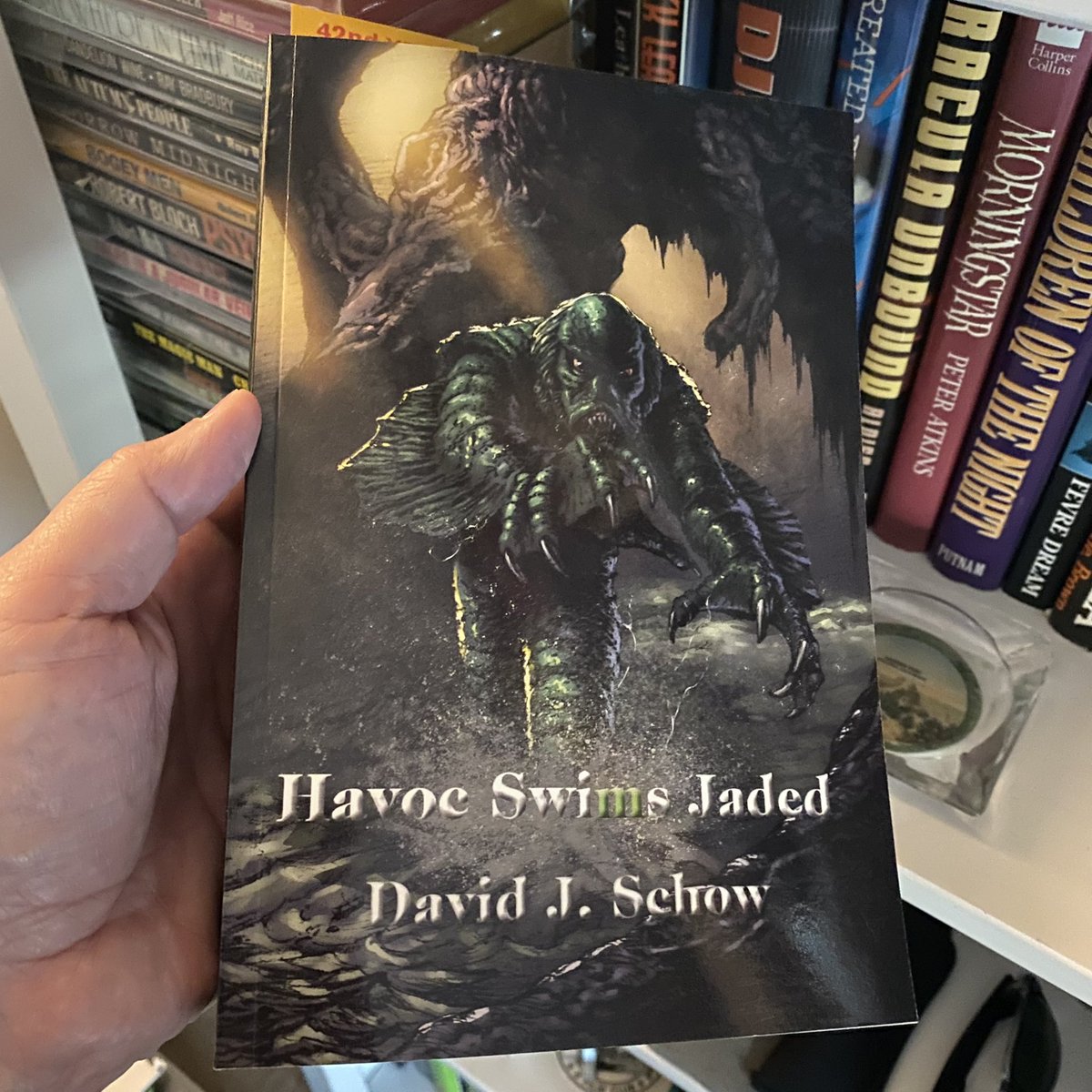 swierczy's tweet image. And look what landed in my mailbox today: a new “remixed” edition of the Gill Man/Creature-themed HAVOC SWIMS JADED by my pal #DavidJSchow!