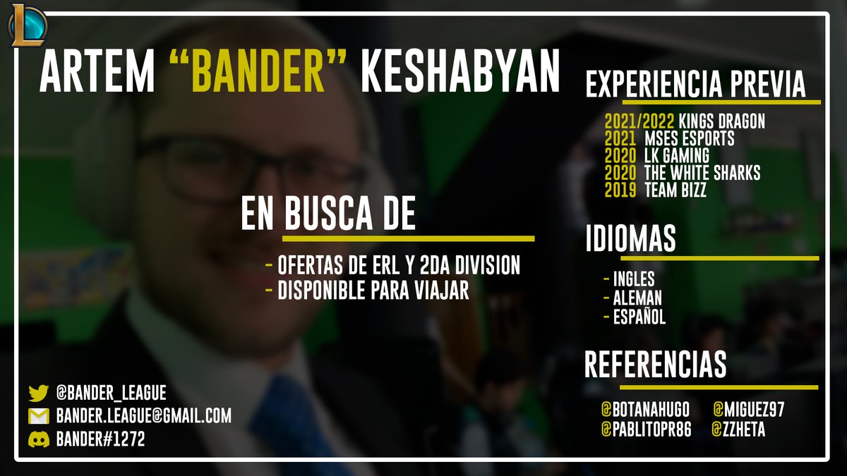 Bander_League's tweet photo. Me pongo LFT de cara al próximo Split mientras sigo bajo contrato con @KingsdragonEs

I'm LFT for the next Split while still under contract with @KingsdragonEs

Para mas información MD abiertos. https://t.co/HPYwLILKLm