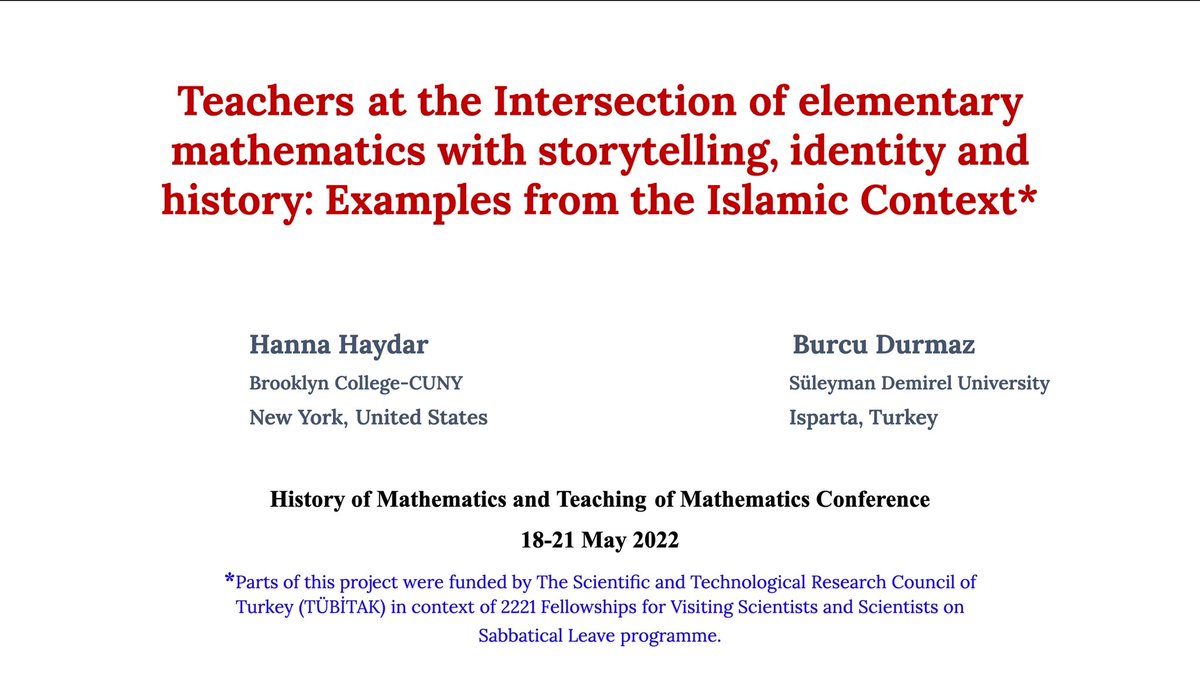 mathfun2002's tweet image. Presented earlier today HMTM22 with DrBurcuDurmaz about the intersection of elementary math,storytelling &amp;amp; History: examples from the Islamic Context #HMTM22 #MathForAll #HistoryOfMath