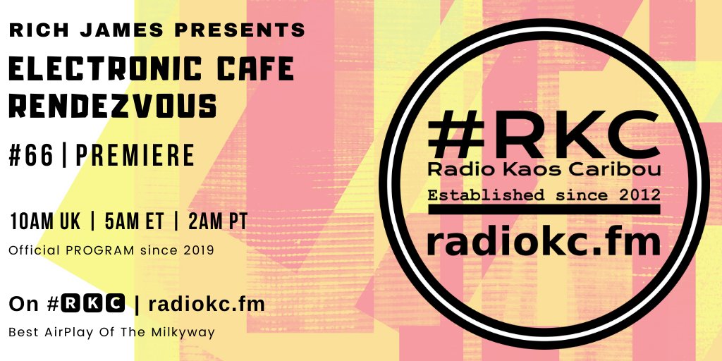 𝗦𝗔𝗧 𝟱/𝟮𝟭

🕙10AM UK⚪5AM ET⚪2AM PT

<a href="/ElecCafe/">Electronic Cafe Rendezvous & Pink Dolphin Music</a> #Rendezvous

EPISODE #66 | PREMIERE

⬇️Details⬇️
🌐 fb.com/RadioKC/posts/…

📻 #🆁🅺🅲 featuring

<a href="/MusicObject/">FoundObjectMusic</a> | <a href="/gb_stratagem/">GB Stratagem</a> | <a href="/thewestviewuk/">Jake // The West View</a> | <a href="/TruthSDifferent/">The Truth Sounds Different</a> x <a href="/TenCenturions/">Ten Centurions</a> | <a href="/Demetri82/">Demetri82</a> | <a href="/Kiffie8/">kiffie.info</a>

.../...
