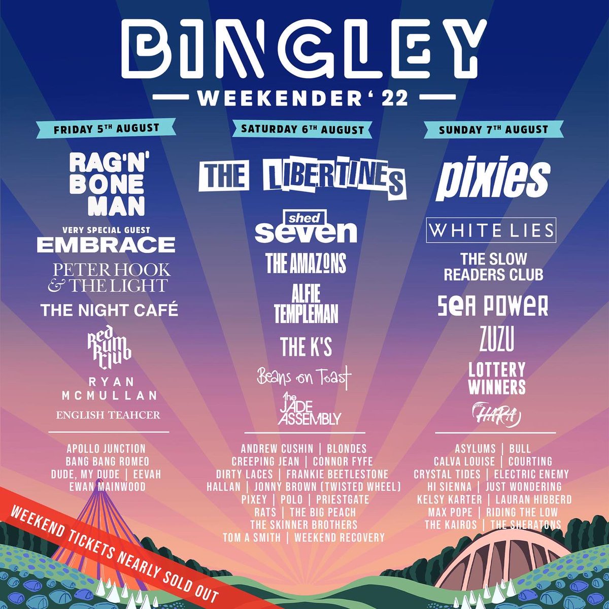 Just look at that Weekend line-up @BingleyWeekend 😍 …and it’s nearly SOLD OUT!!! We’re playing on the Friday ✌🏻 Let us know if you’re going to be there?