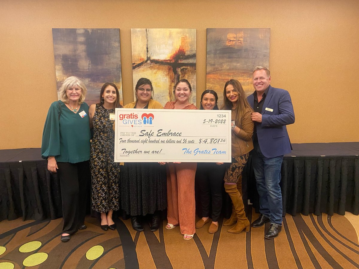 SafeEmbrace's tweet photo. Thank you Gratis Gives for donating $4,801 to Safe Embrace at your gala last night.

We're grateful that Northern Nevada businesses give back to our charity on a monthly basis through Gratis Gives. 

https://t.co/ps7Pj0SkHT https://t.co/L6D44WwfkO