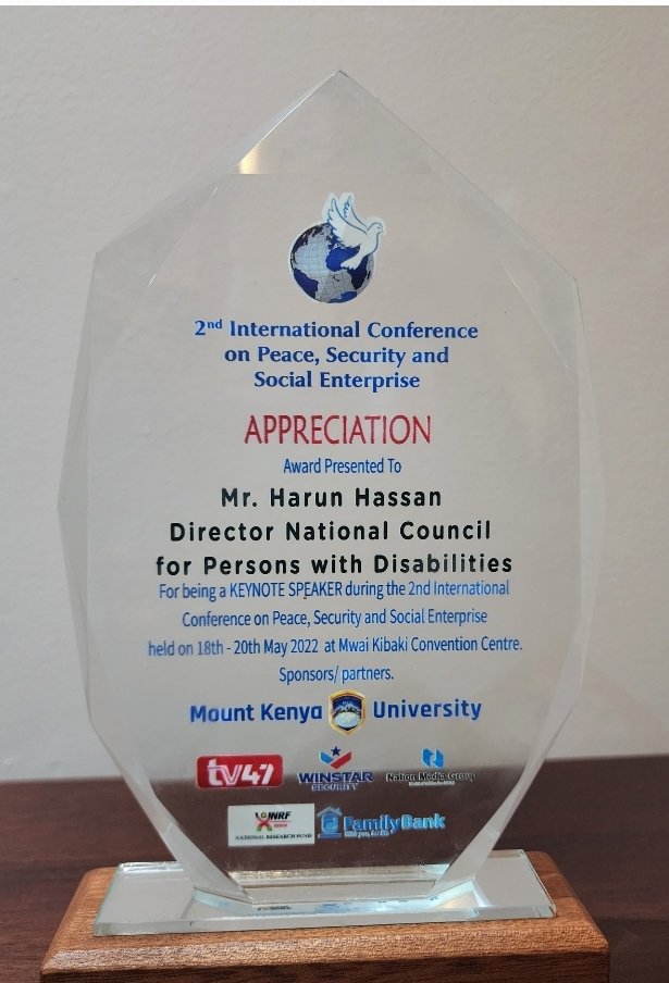 2day joined other stakeholders at the 2nd International Conference on Peace <a href="/MountKenyaUni/">MountKenyaUniversity</a>.During times of conflict,PWDs bear brunt of violence,economic uncertainties&amp;nt inclusive humanitarian interventions with again lack of adequate research on da nexus btw conflict&amp;disability.