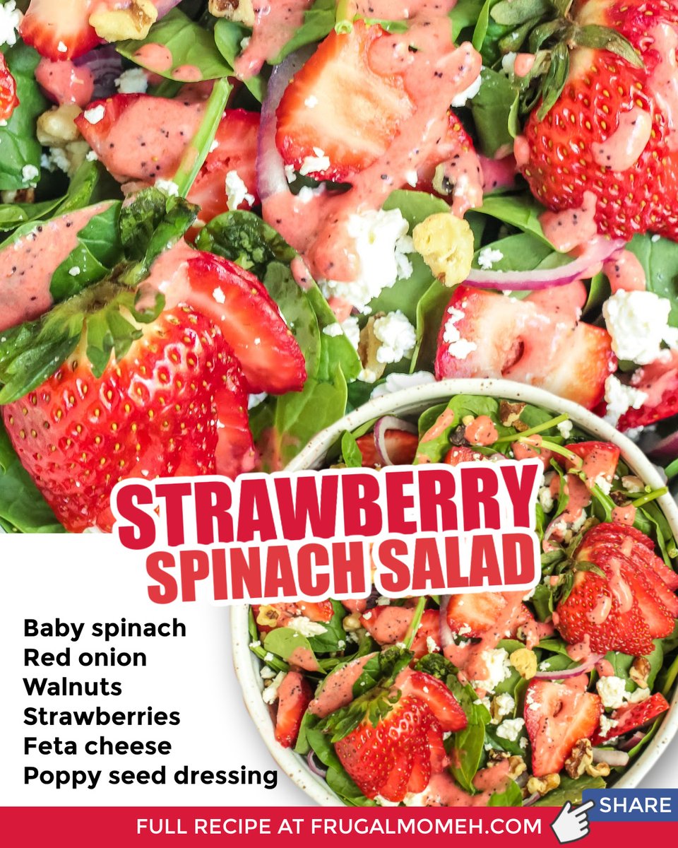 A summer salad recipe perfect for any occasion, this strawberry spinach salad is easy to make and features a strawberry poppy seed dressing.

Get the FULL recipe &gt;&gt; frugalmomeh.com/strawberry-spi…