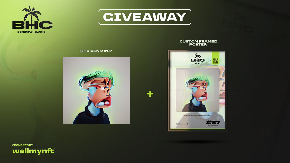 BoredHashClub's tweet photo. We've partnered up with @wallmynft before the launch of our GEN 3🌴

One lucky winner will receive a GEN 2 &amp; Custom print by @wallmynft 

To enter
1 - Follow @BoredHashClub &amp; @WallMyNFT 
2 - 🔃 &amp; ♥
3 - Join https://t.co/3KUcNZxioS

72 Hours⌛

#HederaNFT #NFTGiveaway #HBARNFT https://t.co/qSLCFF6BDb