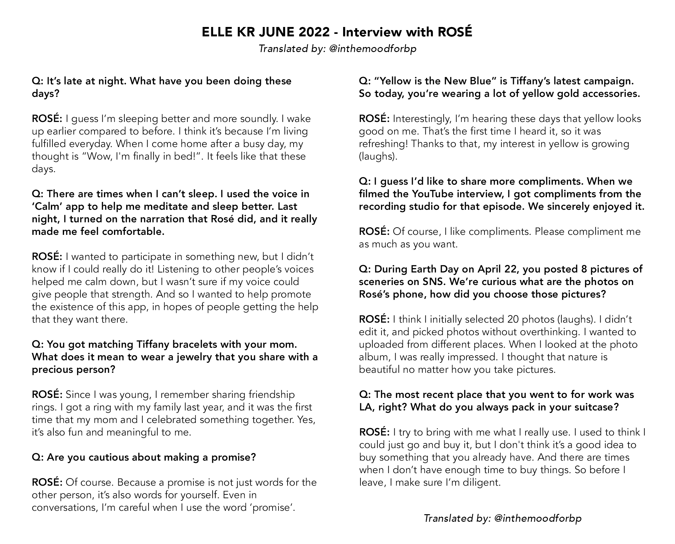 ELLE Korea Interview With ROSÉ (June 2022) – BLACKPINK CAFÉ