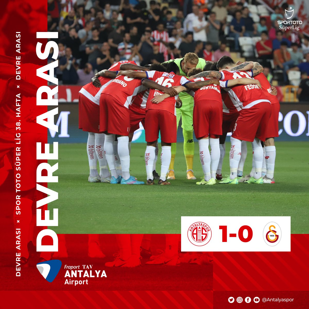 ⏱ Dk.45: Evimizde ilk yarıyı 1-0 önde tamamlıyoruz.

G⚽L: 44' Alassane Ndao

#FraportTAVAntalyaspor