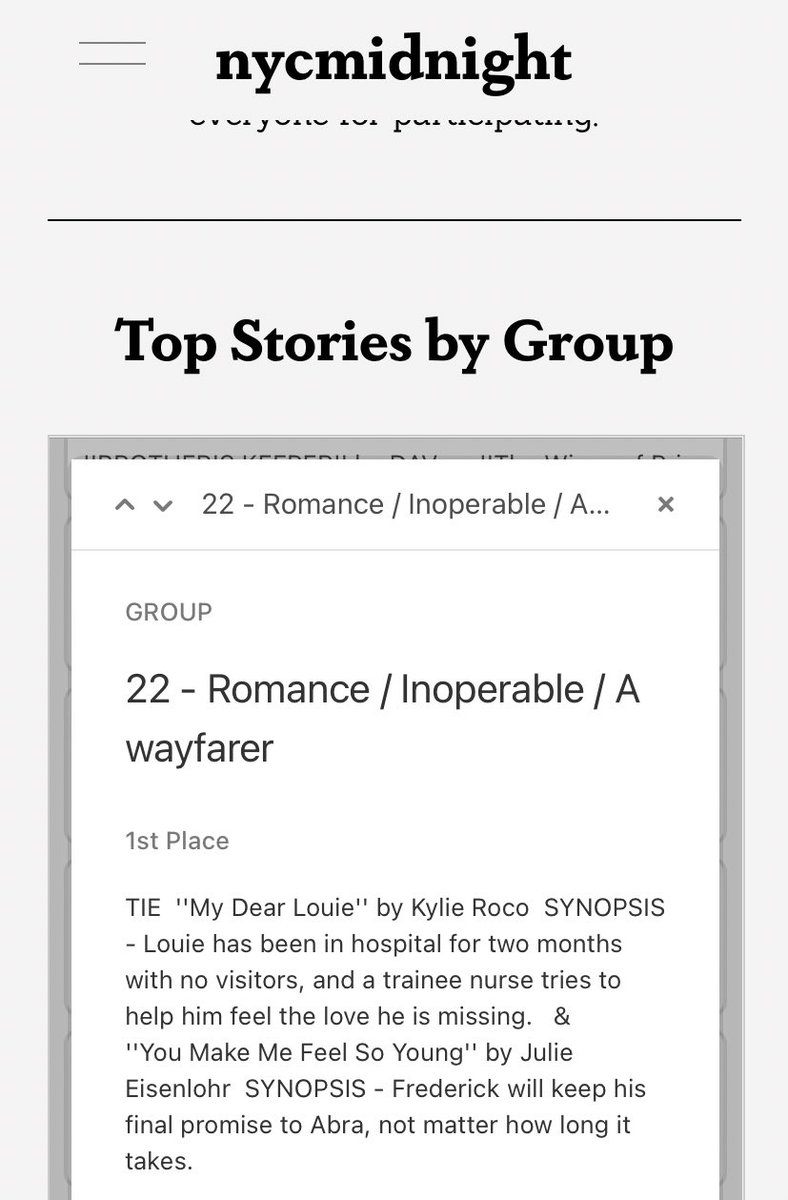 Absolutely over the moon to have placed 1st in group again (tied this time!) in the <a href="/nycmidnight/">NYC Midnight</a> #shortstorychallenge2022 🤩 please pray for my toddler to take long naps this weekend so I can have a decent crack at round 3!