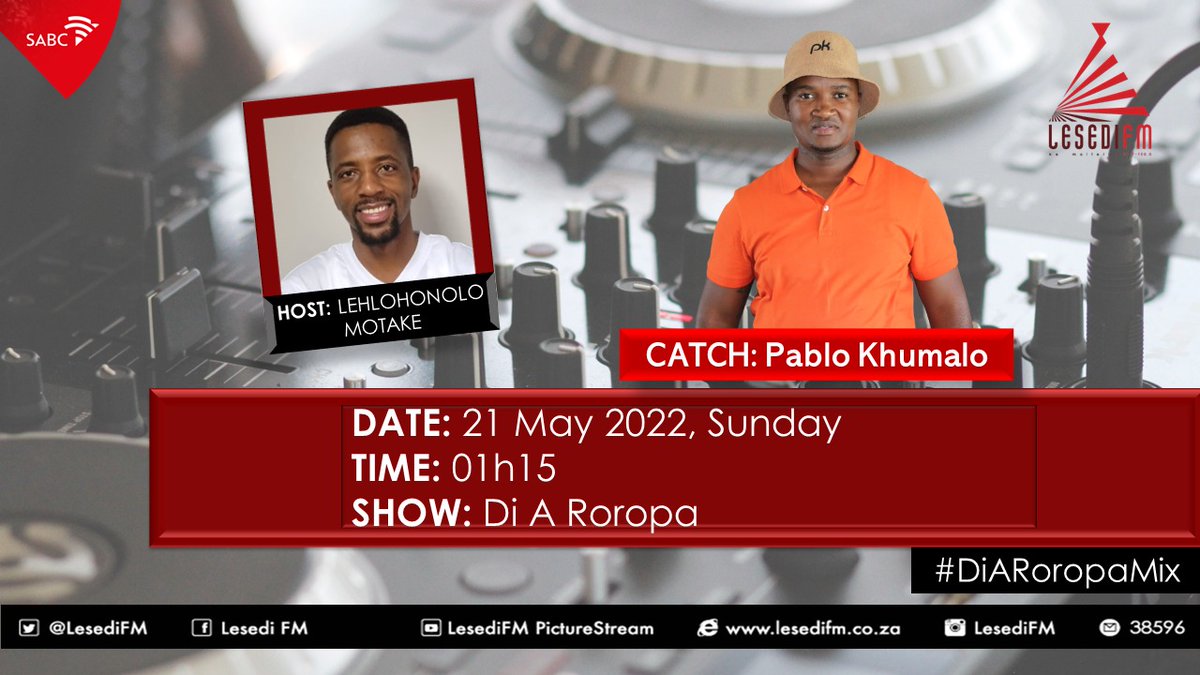 NoloTheLuck's tweet photo. Di A Roropa: 00:00 - 02:00
Lesedi FM
#WeDoRadio
#MidnightPrimeRadiyo
#MidnightPrimePin
#MidnightPrimeLockdown
#MidnightPrimeMix @Pablo_Khumalo https://t.co/7P7C8DwpNc