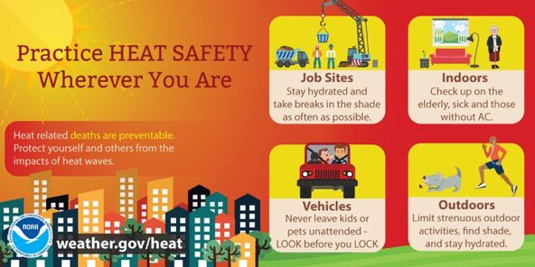 Hot temperatures expected Saturday and Sunday:
• Never leave children or pets alone in a closed vehicle 
• Recognize &amp; respond to heat-related illnesses
• Check on elderly, neighbors, &amp; those at risk
• Check with local officials to find cooling centers
mass.gov/mema/heat