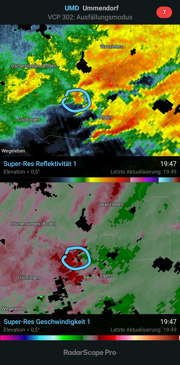 IggieBlackIce's tweet photo. New prominent rotation near #Engeln #Wanzleben #Schönebeck
Radar indicates a strong hook echo, and possibly a debris ball, a #Tornado could very well be on the ground.
#Unwetter #Sturm https://t.co/6lUJErSDuP