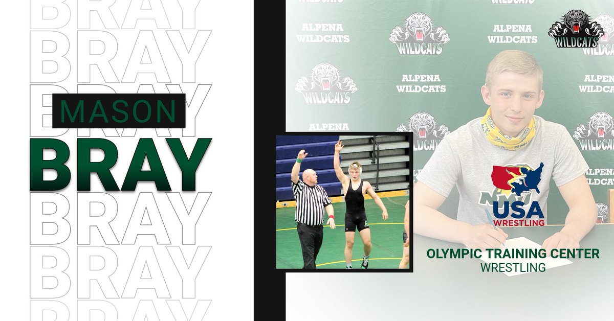 AlpenaWildcats's tweet photo. Congrats to Mason Bray! #alpenawildcats

Bray will attend Northern Michigan University while also training in Greco-Roman wrestling at the @USOlympic  in Marquette https://t.co/XOWlWf7Y84