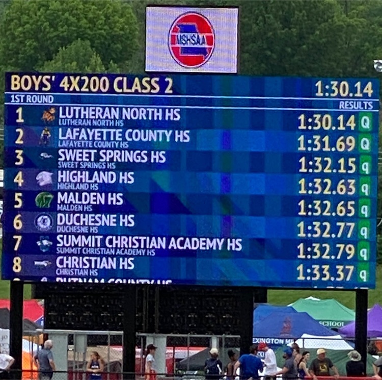 photo of the 4x200m relay boys finals qualifying times for Class 2
