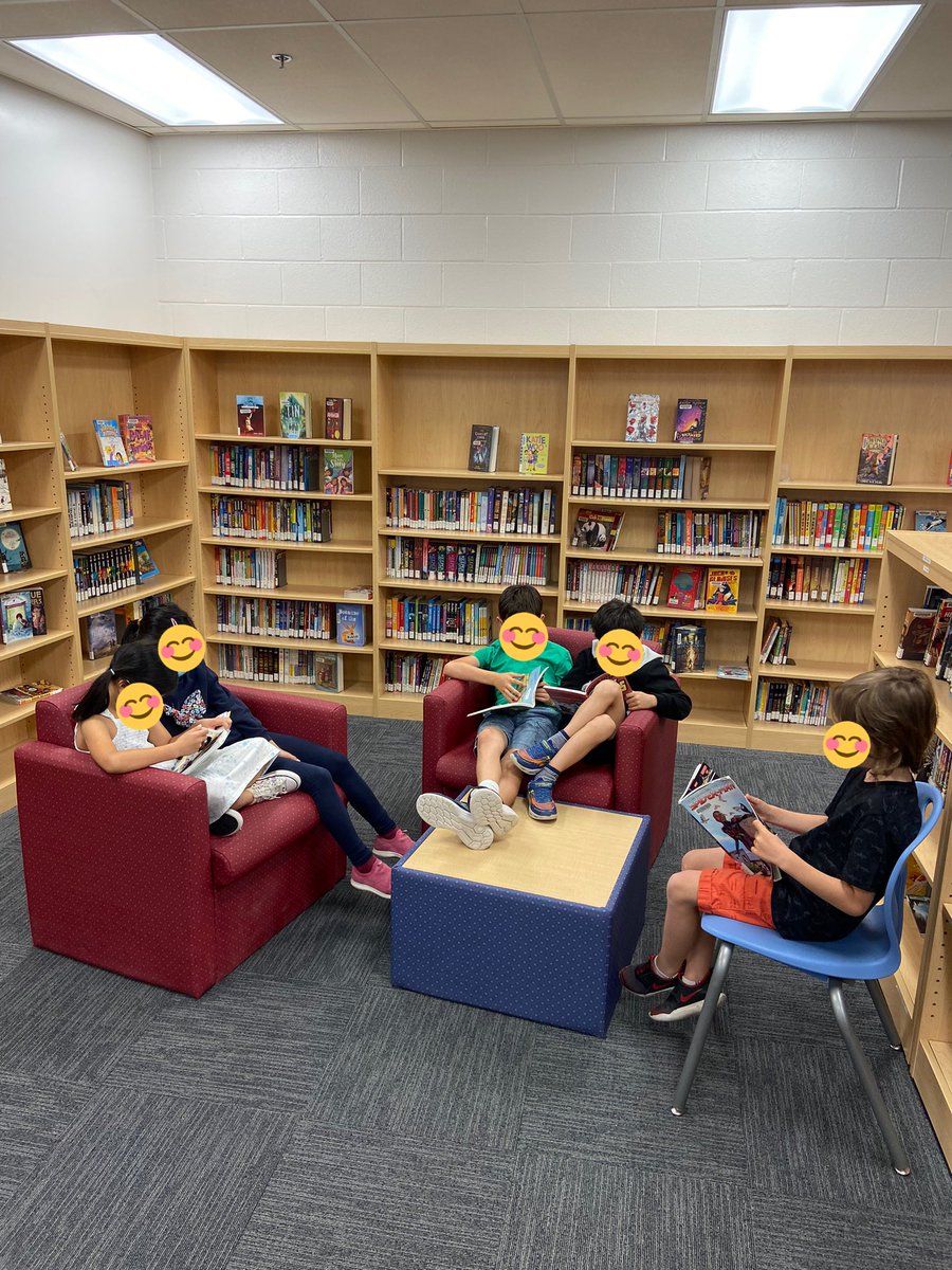 mllehogan's tweet photo. It warms my whole heart to see kidlets sharing comfy chairs to read side by side; or pointing out funny parts of stories to a friend nearby. I’ve said it before and I’ll say it again, we love starting our Fridays in the Library 📚 https://t.co/BMQlCIN1qA