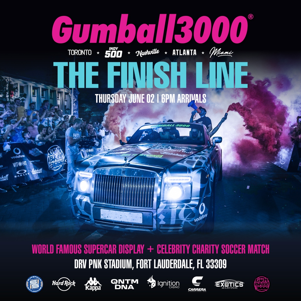 gumball3000's tweet photo. Time to announce our official destination for the rally finale - @intermiamicf's DRV PNK Stadium on June 2!

We'll be crossing the finish line followed by the inaugural Gumball Goodwill Charity Soccer Match to support the Gumball 3000 Foundation ⚽️🏎

See you there #Toronto2Miami https://t.co/VfH6BSYLQN