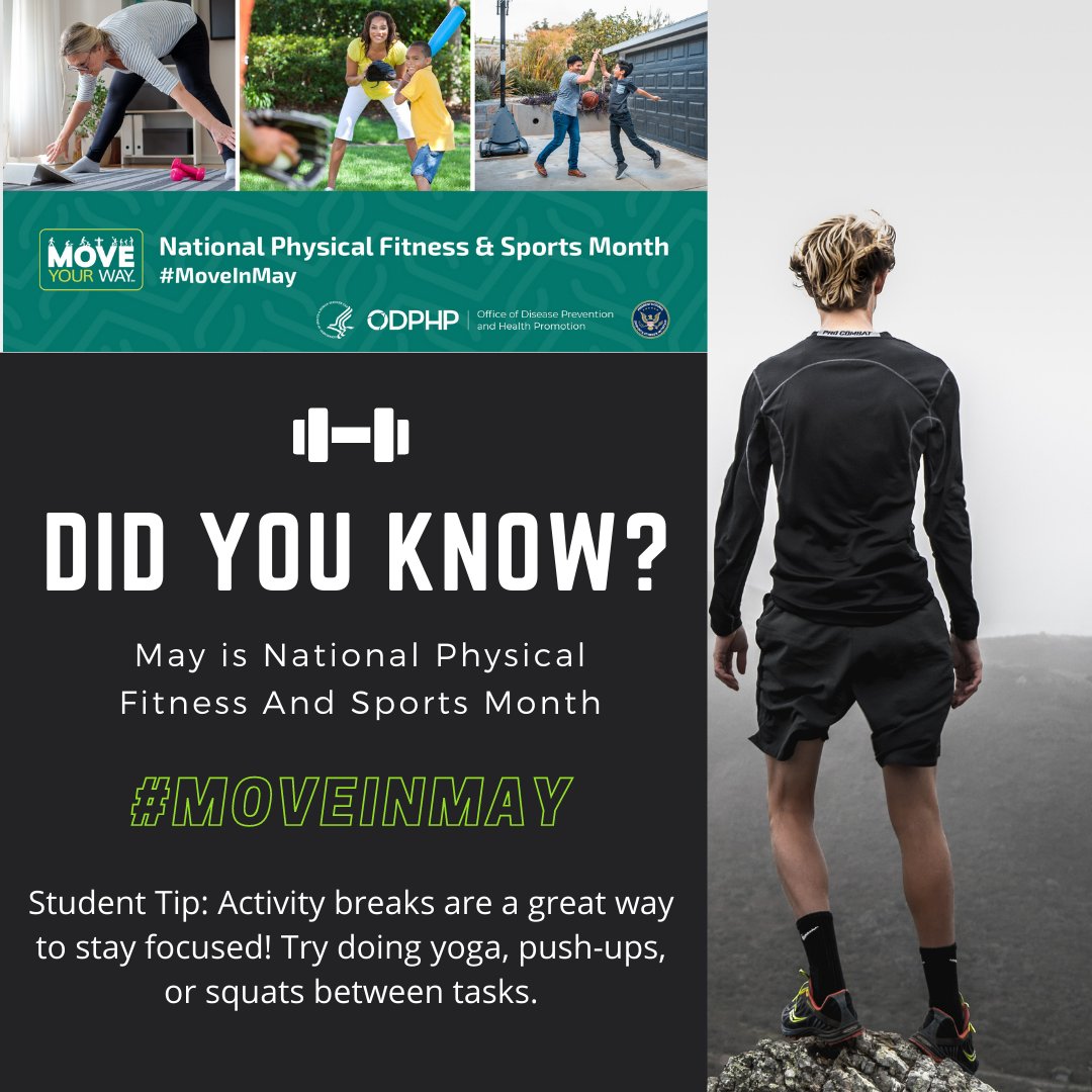 As a reminder, May is National Physical Fitness and Sports Month! Make to get out and #MoveinMAY and every month. :)