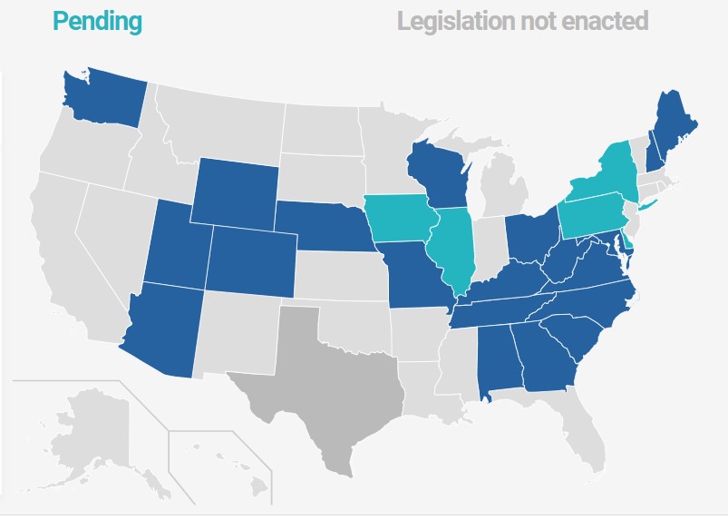 AOTAInc's tweet image. With the signature on legislation in South Carolina late last week, the OT Licensure Compact has reached another milestone: 20 states have enacted #OTCompact legislation. And legislation is still pending in 5 additional states! Read an update: ow.ly/chI350Je9w5